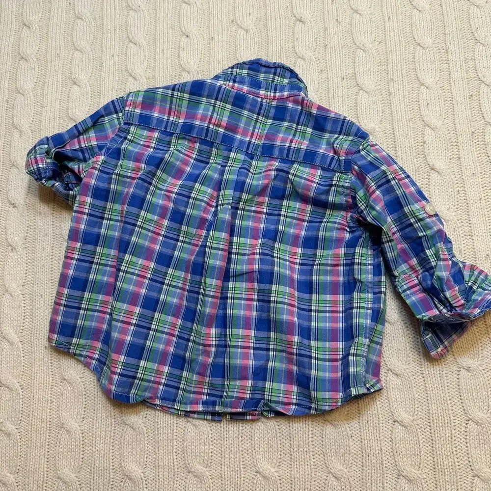 Ralph Lauren Blue Plaid Long Sleeve Button Down Shirt sz 3M